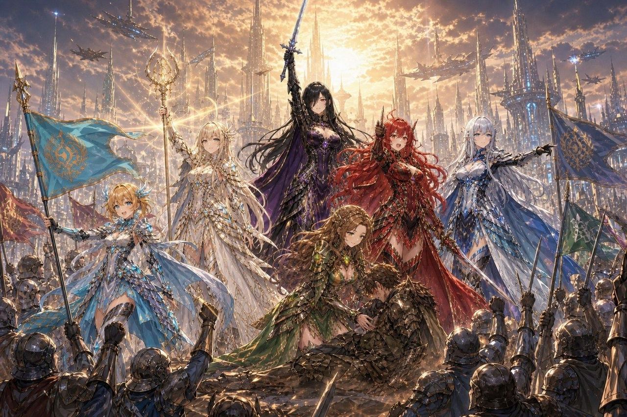 六龍姫と軍師ヒカル。戦場の空の下、六人の竜姫が盟約を掲げる